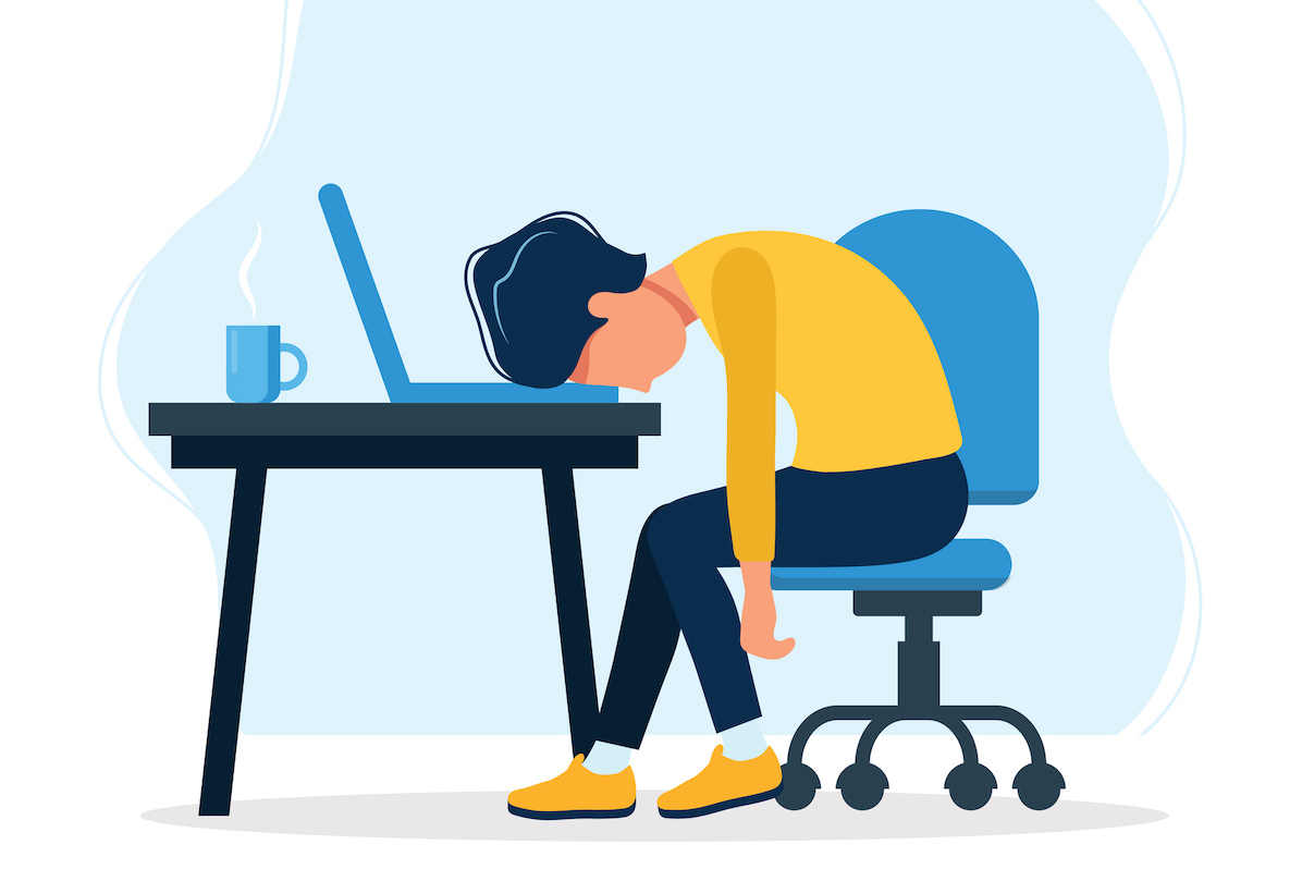 person with laptop at a desk illustration