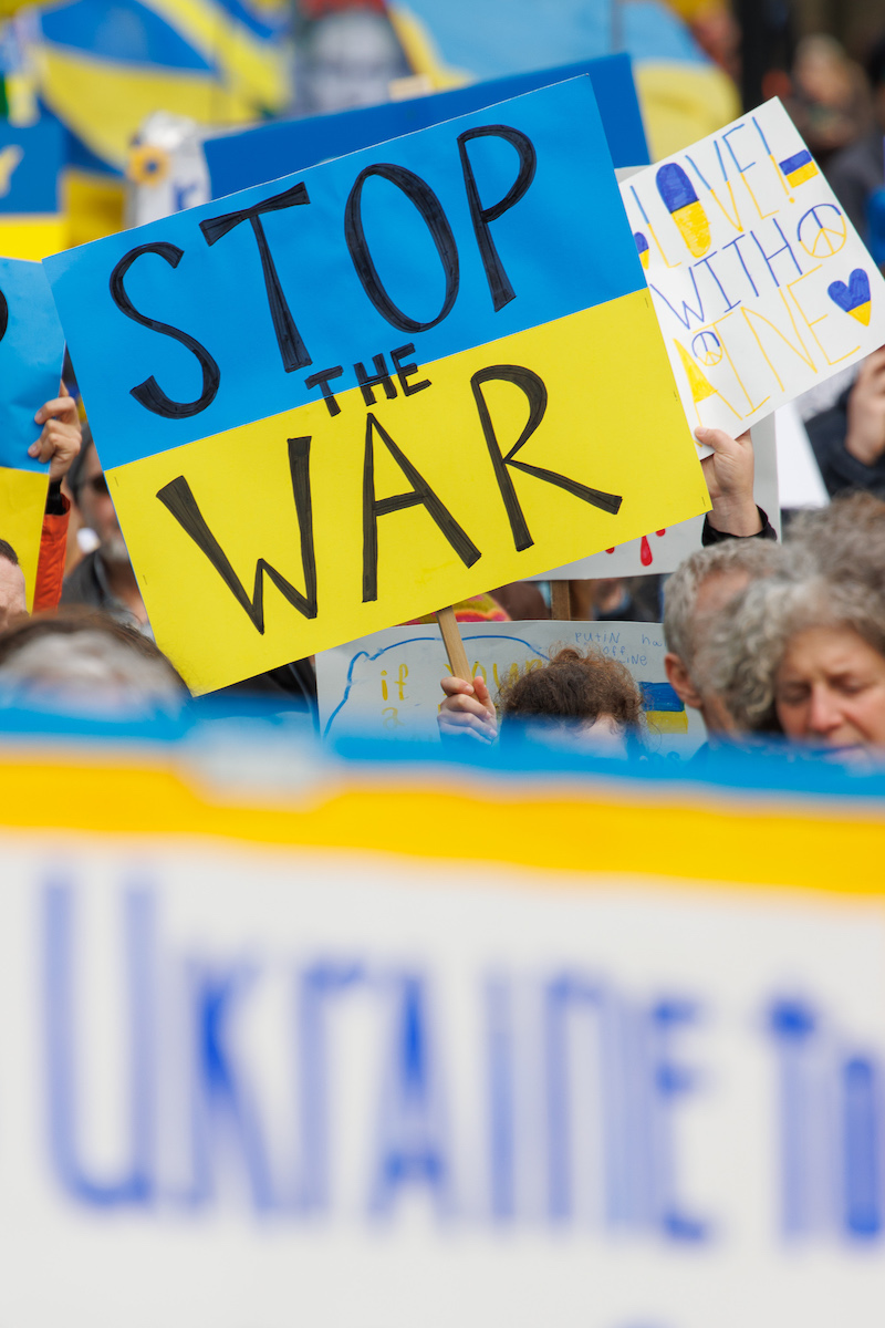 Protest sign reading "Stop the war"
