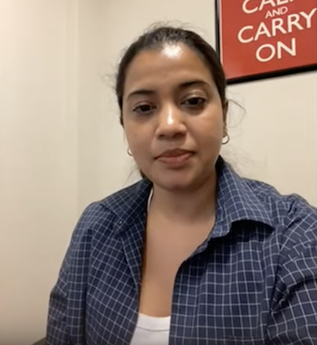 woman answers questions on video