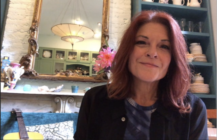 A screenshot of Rosanne Cash who spoke over Zoom