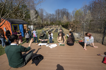 ahn and students in mesocosm lab