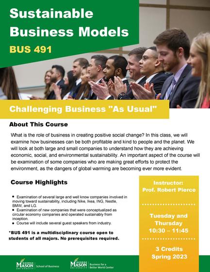 BUS 491 Sustainable Business Models offered for the spring 2023 semester