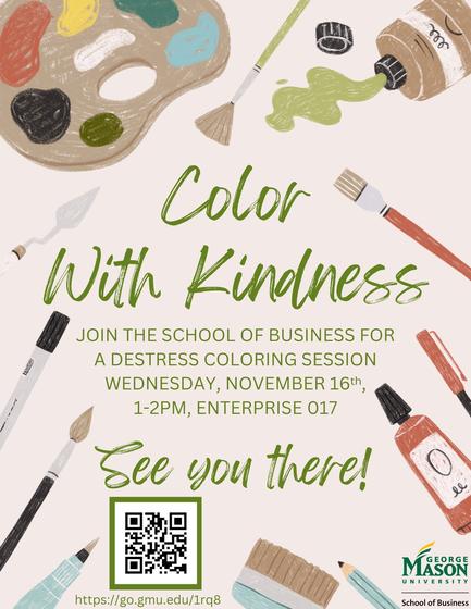 Color with Kindness, Wednesday, Nov. 16 from 1-2pm in Enterprise Hall 017