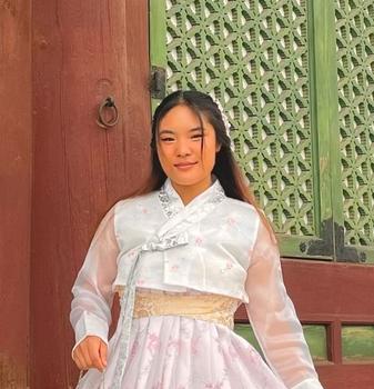 Lucy Hong in traditional Korean dress